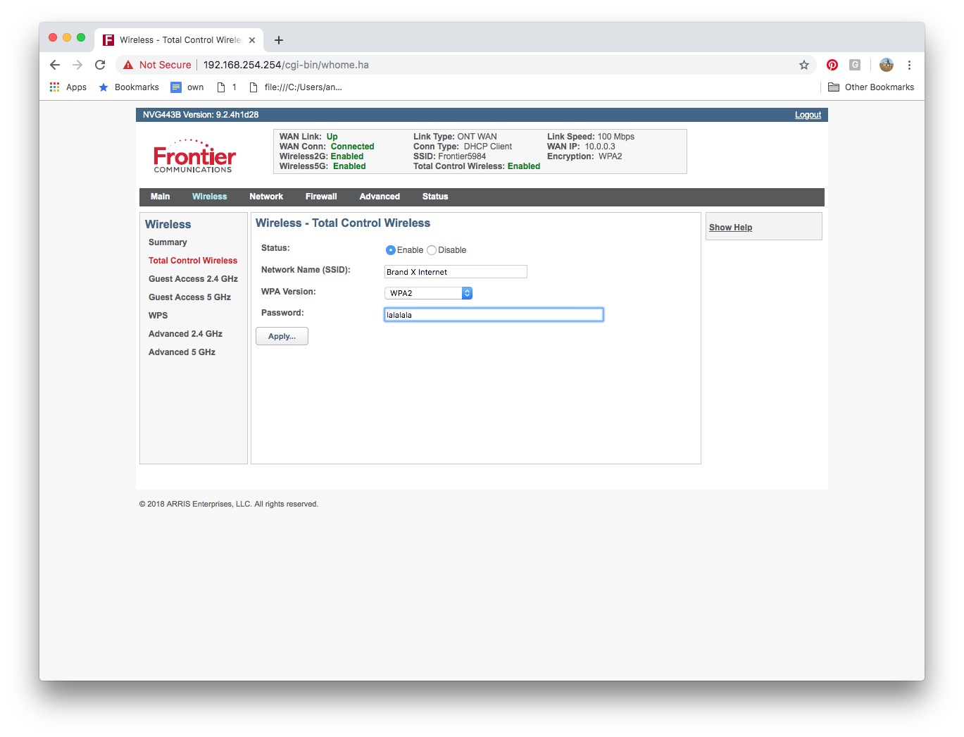 set ssid and password